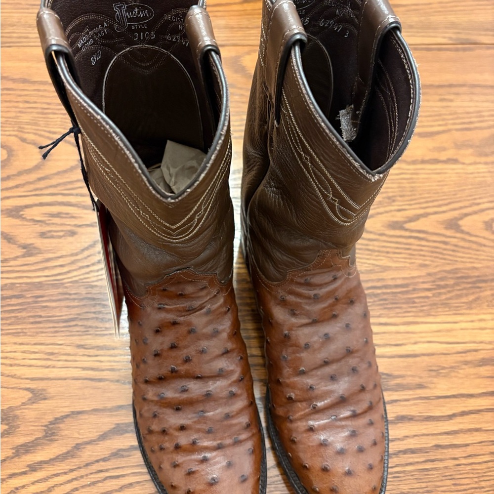 Vintage Justin Men's Brown Ostrich Leather Western Boots - Picture 3 of 11